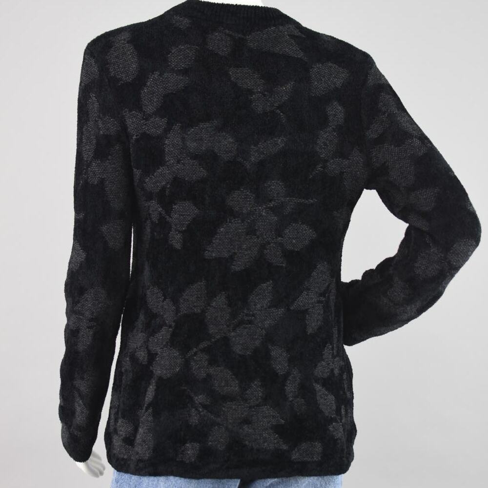 J. Jill Black Chenille Jacquard Floral Long Length Sweater, Women's Small - Picture 9 of 10